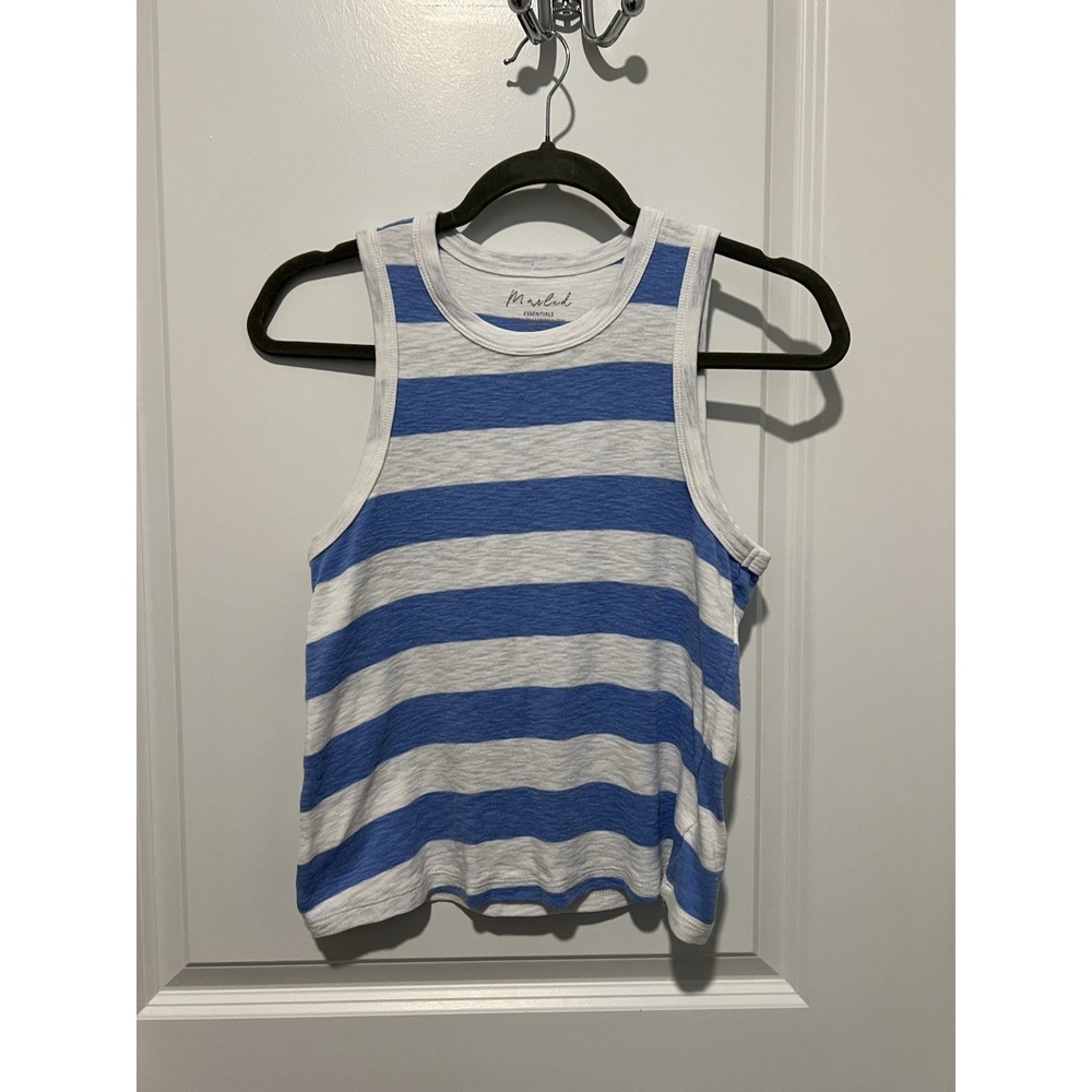 Marled Blue White Striped Womens Tank Size Medium‎ Nautical Seersucker
